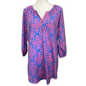 Mud Pie Women's Small (4-6) Tunic Dress‎ Geometric Print Split Neck 3/4 Sleeves